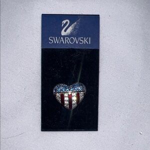Swarovski Heart Lapel Pin with Red, silver, and Blue Crystals